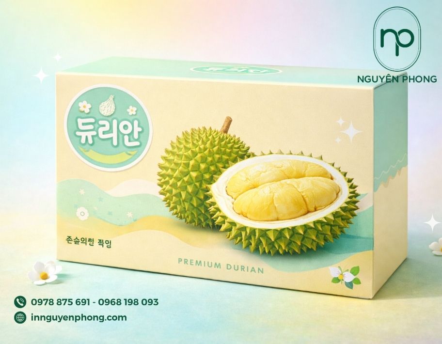 Mẫu in thùng carton đựng sầu riêng xuất khẩu 